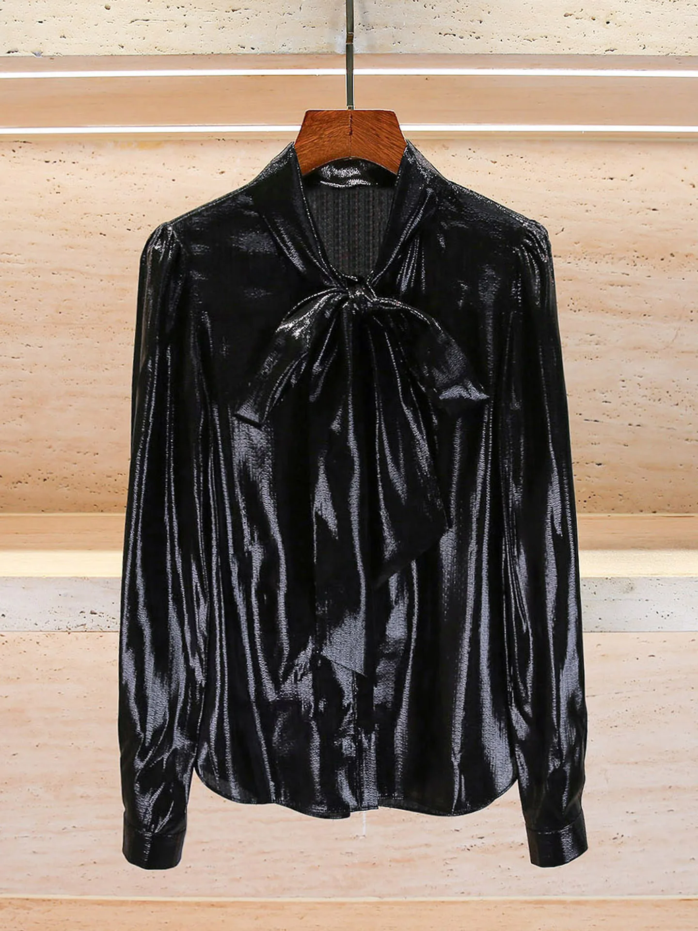

Ele Loose irt Knot Belted Women's Top High-End Autumn Collection Comfortable Fit Commute Sle Long Sve