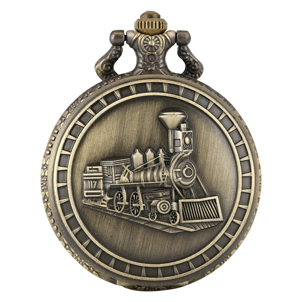 Montre de Poche en Bronze à Quartz avec Train à Vapeur, Collier Pendentif, Horloge de Poche, Cadran à Numérisation Arabe, Horloge Vintage avec JOP, Cadeau