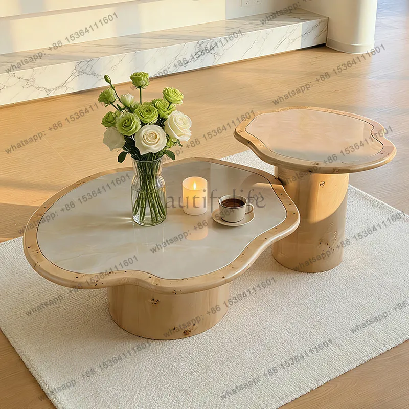 

Log wind tree tumor pattern solid wood combination coffee table wabi sandy wind light luxury high-end marble coffee table