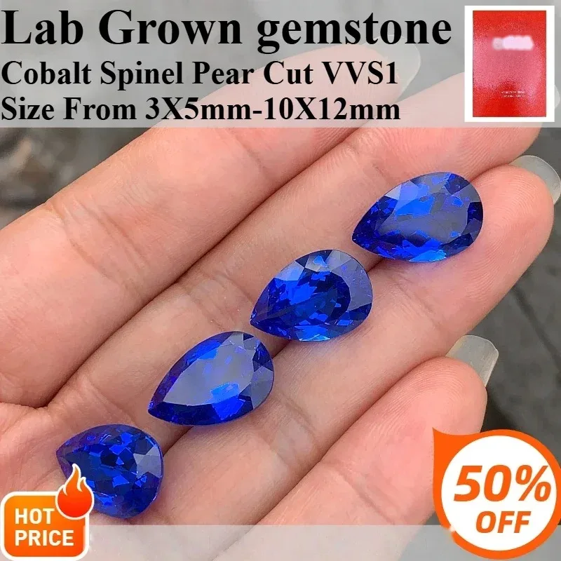 TOPLoose Gemstone Lab Grown Cobalt Spinel Pear Cut   for DIY Ring Necklace Earrings Main Materials Selectable Certificate