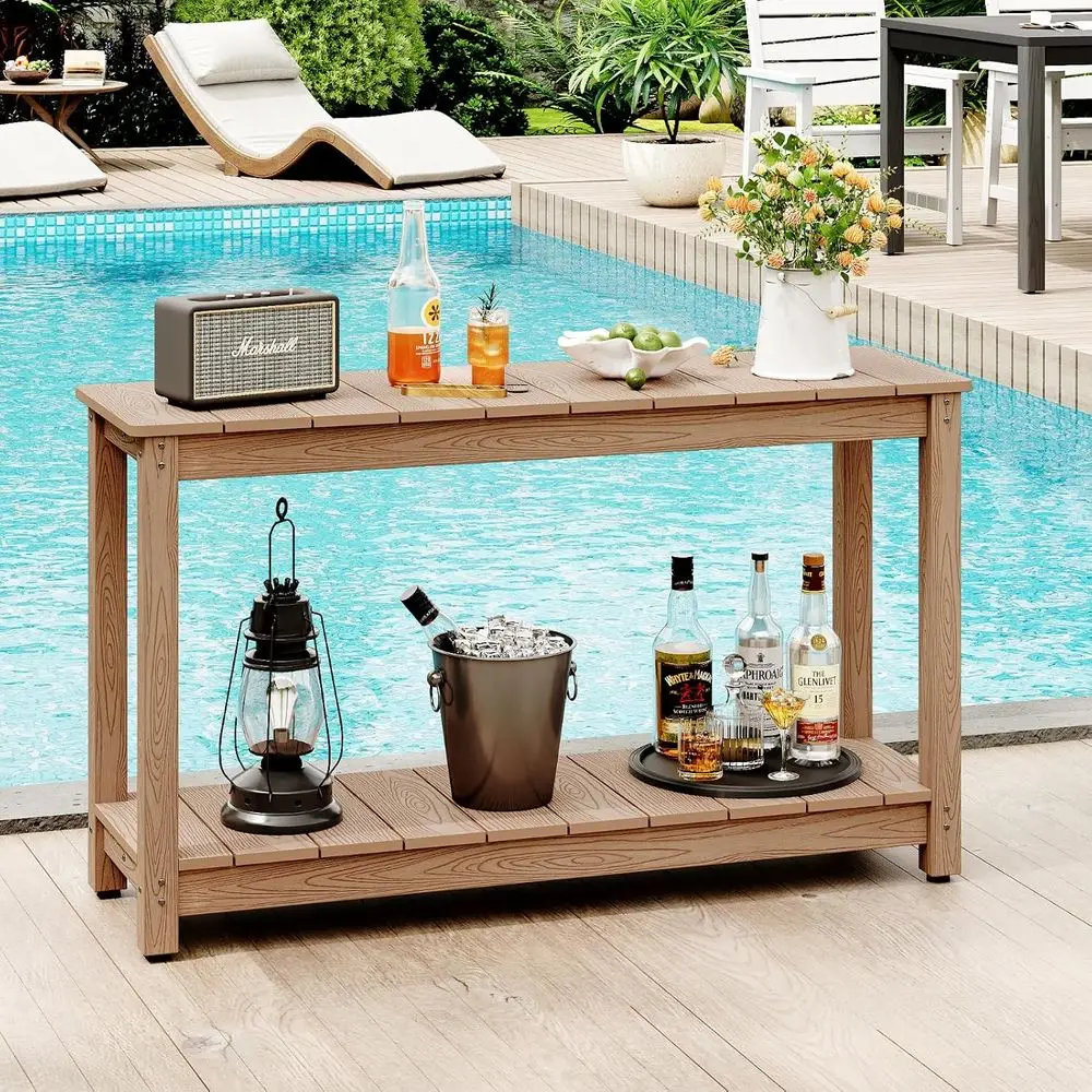 48 Outdoor Patio Side Table, Weather-Resistant HIPS Material, Supports 440lbs, 2-Tier Multifunctional Storage for Deck or Garden