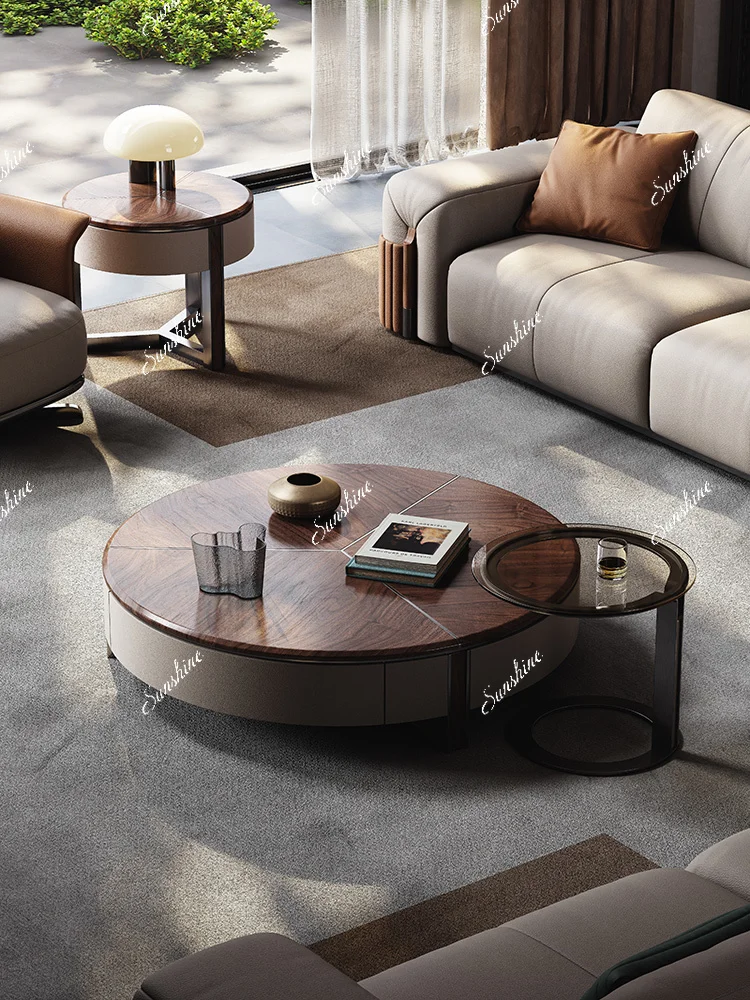 TV cabinet combination villa large flat floor living room size round light luxury advanced coffee table