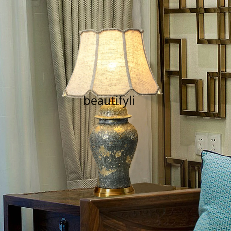 Decorative Table Lamp Spa Club Living Room Bedside Lamp Retro Nostalgic Chinese Sofa Ceramic Lamp