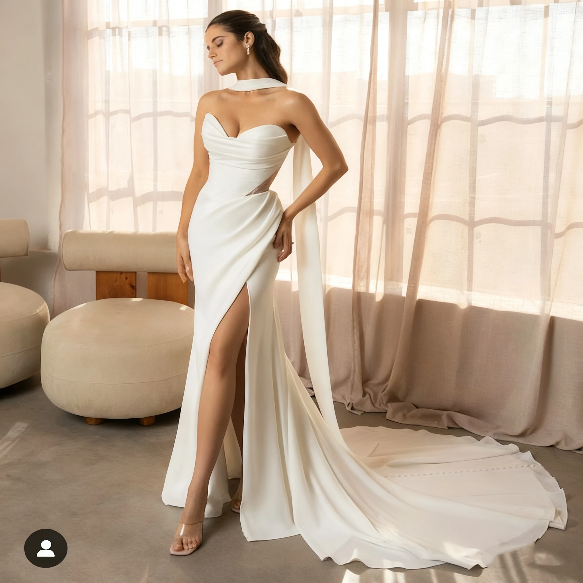 モダンマーメイドフロントスリットブライダルガウンは、女性のための寸法に合わせてカスタマイズできます。見事なサイドスリットコートトレインエレガントなボタンローブ