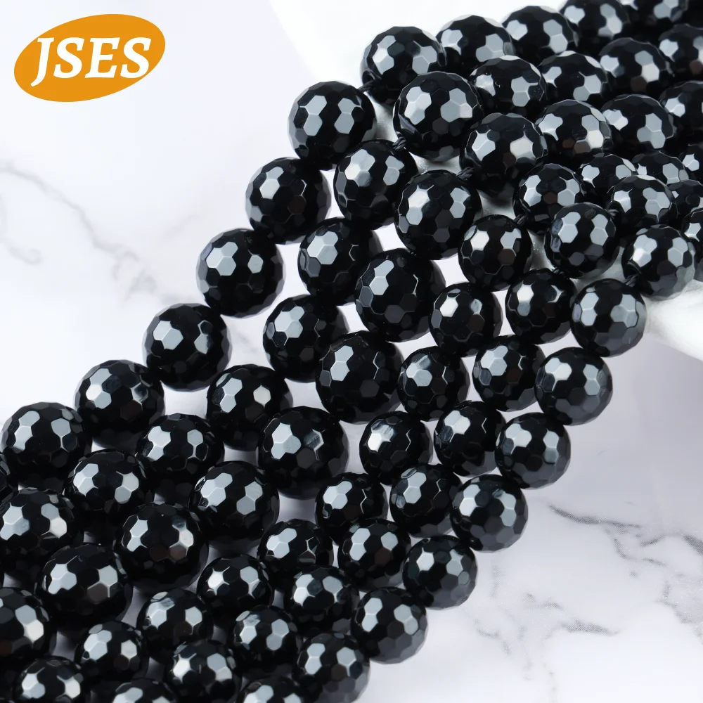 Perles à facettes en onyx d'agate noire naturelle A + pour bijoux, bracelet exécutif, accessoires de bricolage, 15 po, 4mm, 6mm, 8mm, 10mm, vente en gros, cadeau de bricolage