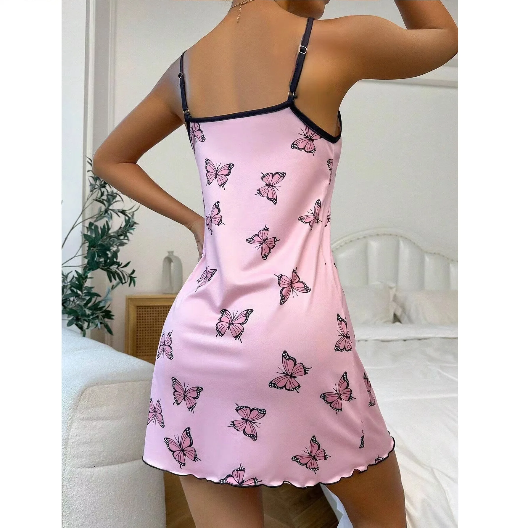 Women Pajamas Nightgowns Nightdress Slip Skirt S M L Butterfly Printing Comfortable Ventilate Casual Fashion Summer