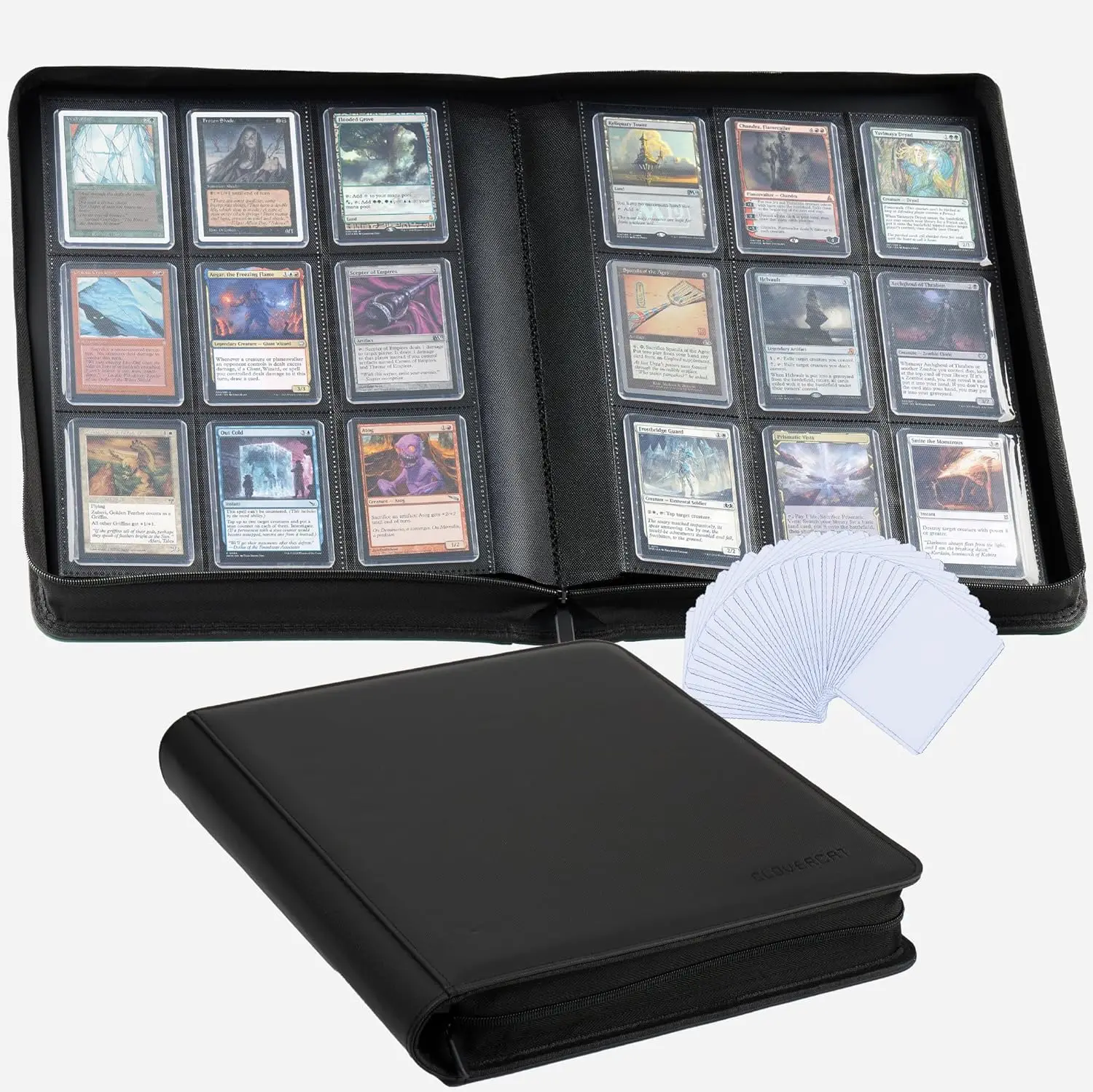 

9-Pocket Toploader Binder, Clovecat Premium Card Book， Holds 252 Trading Card with 20 Removable Top-loader Sleeves，PU