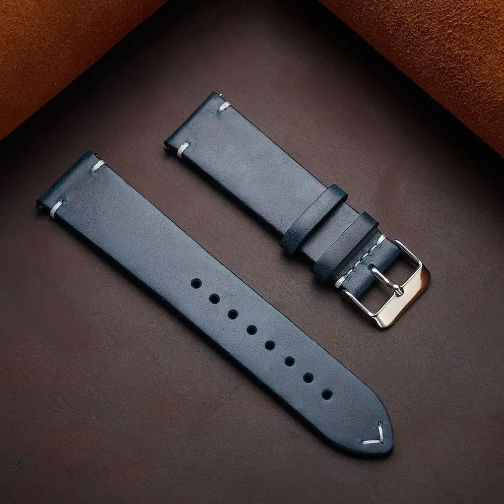 Bracelet en cuir véritable, confortable, 20mm, rétro, cire d'huile, à dégagement rapide, de luxe, fait à la main, pour montre intelligente