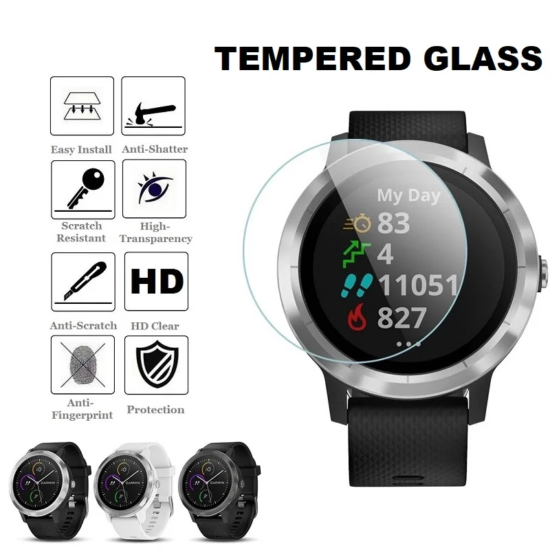 ฟิล์มป้องกันหน้าจอสมาร์ทวอท์ช5ชิ้นสำหรับ Garmin vivoactive 3ฟิล์มป้องกันรอยขีดข่วนกระจกเทมเปอร์