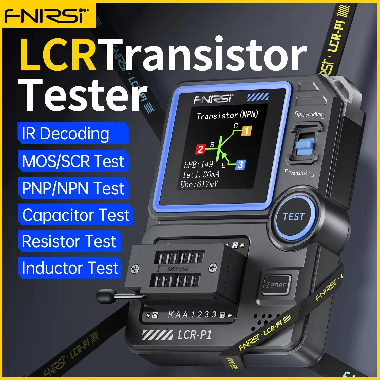 

FNIRSI LCR-P1 Transistor Tester Diode Triode Capacitance Resistance Meter LCR ESR Meter NPN PNP MOSFET IR Multifunction Tester