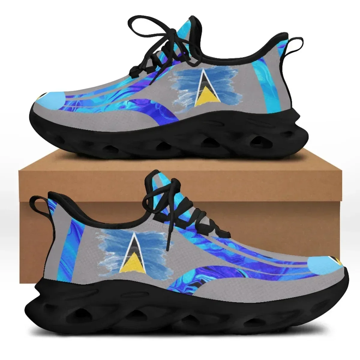 Saint Lucia Printing Women Lace Up Flat Shoes Summer Mesh Breathable Custom National Sneaker Shoes for Girls Light Flats