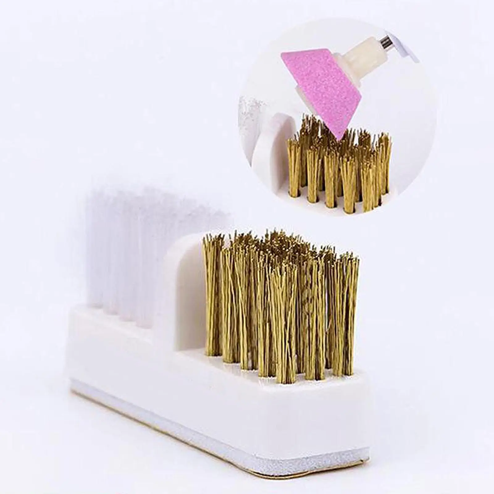 2x Przenośny Frez do Paznokci z Szczotką, Drut Stalowy i Miękkie Szczotki, Głowica Frezu Dwufunkcyjna