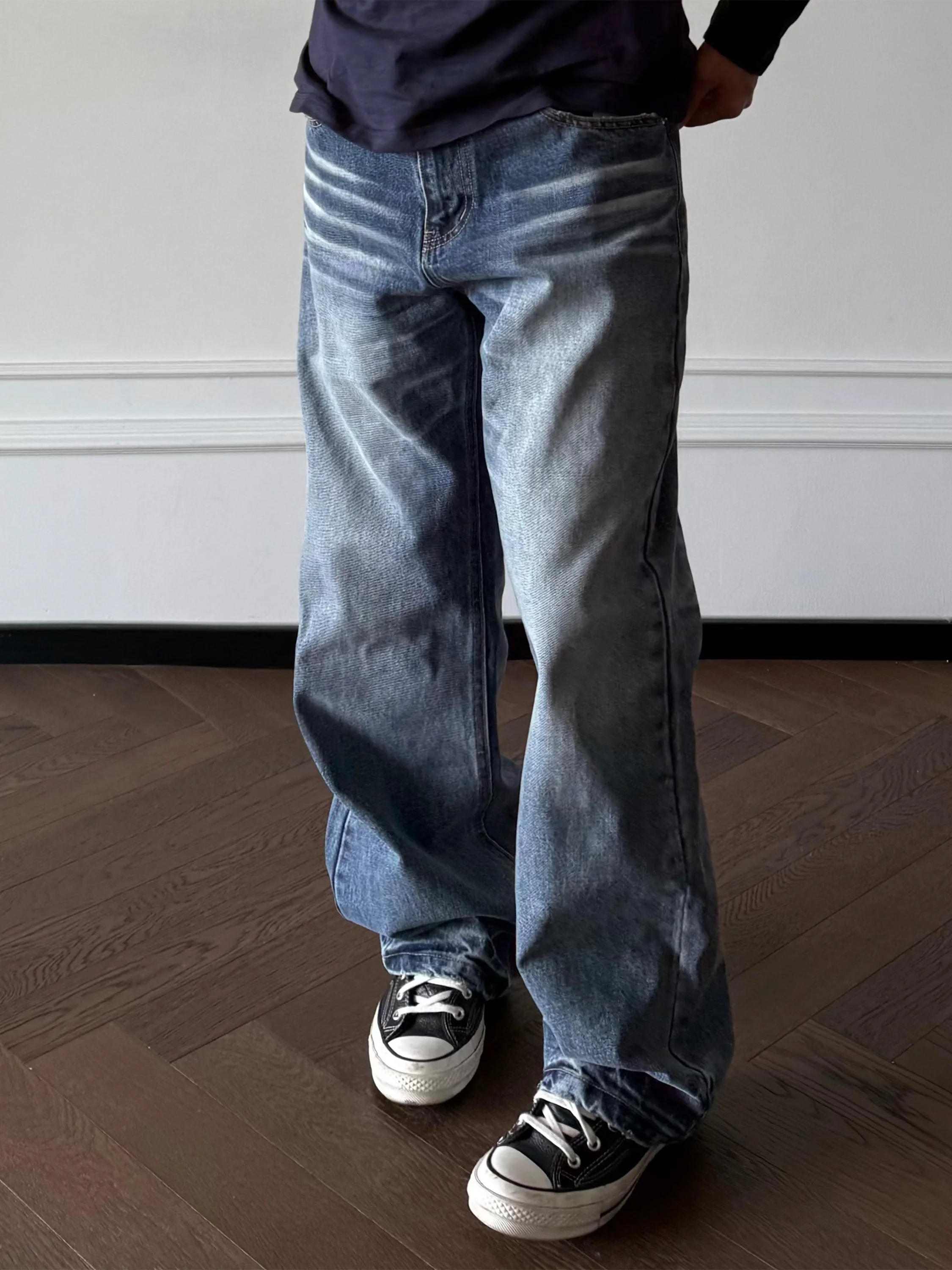 

Wild Western Nevada Bull King 3D Washed Honeycomb Denim Pants American Retro Straight Leg Pants Men's Casual Jeans