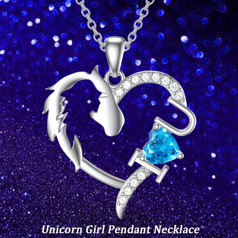 Stylish and Fresh Heart-shaped Gemstone Unicorn Letter 