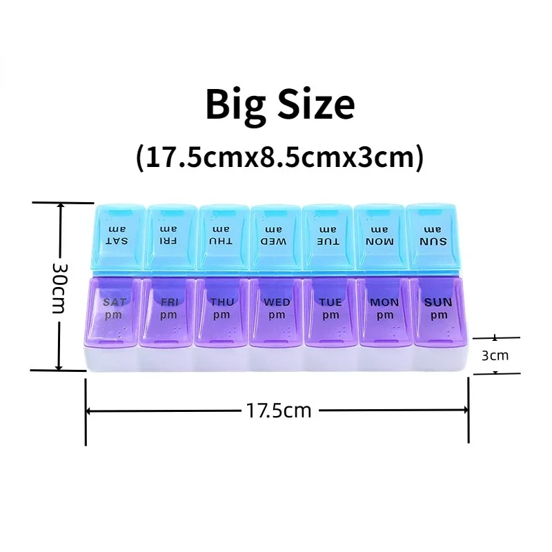 14 Grids Weekly Pill Organizer 7 Days 2 times a day Cases Portable Pills Box Container Storage Drug Vitamins Medicine Fish Oils