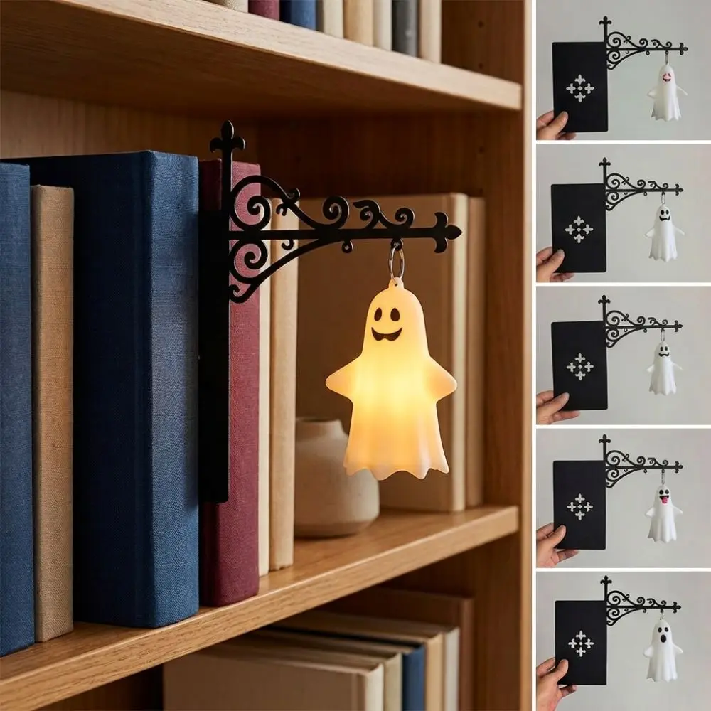 Warm White Light Halloween Ghost Bookshelf Lamp LED Lighting Vintage Style Book Nook Lamp Wrought Iron Glowing