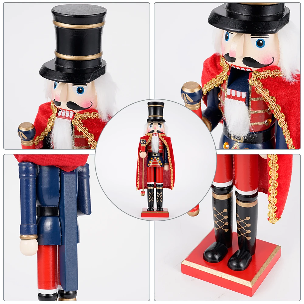 38CM Christmas Nutcracker Wooden Nutcracker Ornament Cloak Soldier Handcraft Doll Toy Home Office Desktop Xmas Decoration Gift