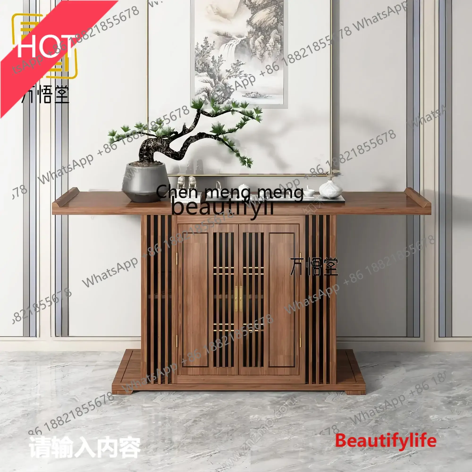 ss 8617Entrance cabinet New Chinese solid wood Zen strip incense case Modern door table Simple decorative cabinet  end view tabl