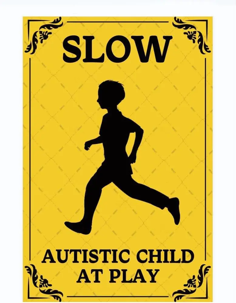 Warning Sign Slow Autistic Child at Play Warning Metal Tin Sign Wall Art Wall Art Decorations Gifts Wall Decor Anti-Rust Ou sign