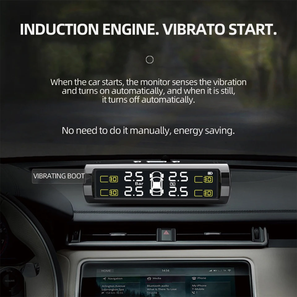 Solar TPMS Tire Pressure Monitoring System 4 Sensors Real‑Time Car Tire Pressure & Temperature Alarm for Vehicle Safety
