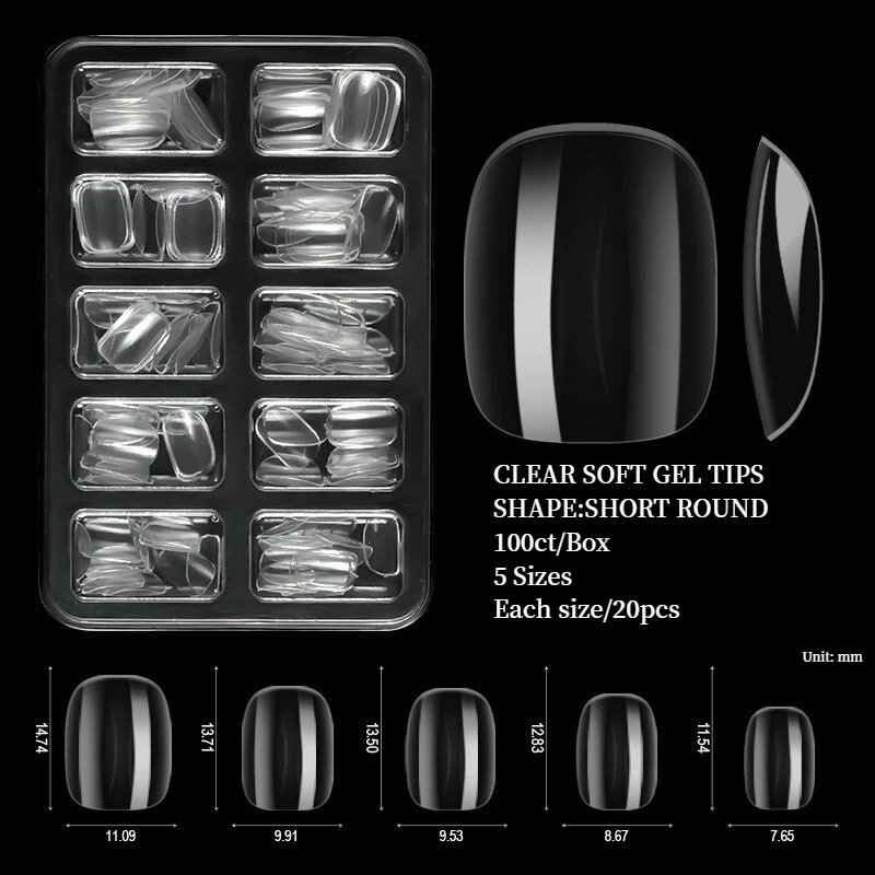 100 قطعة/صندوق واضح قصير مستدير الأظافر كاذبة الاكريليك الصحافة على الأظافر أظافر صناعية ماتي وهمية مسمار تلميح ل تمديد مانيكير أداة