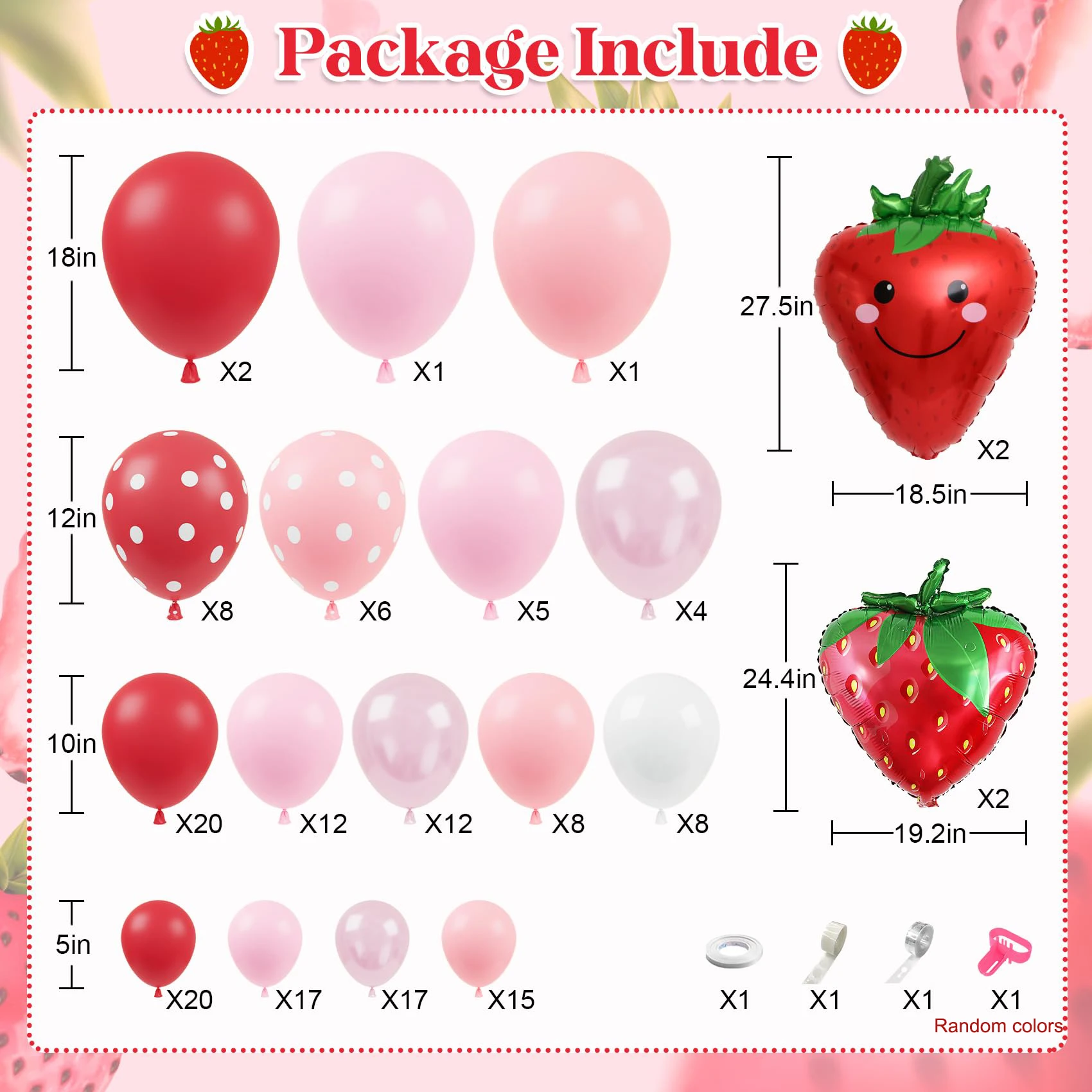 Strawberry Balloon Garland Arch Kit Red Pink Dot Balloons for Sweet Girl Baby Shower Berry First Fruit Themed Birthday Supplies