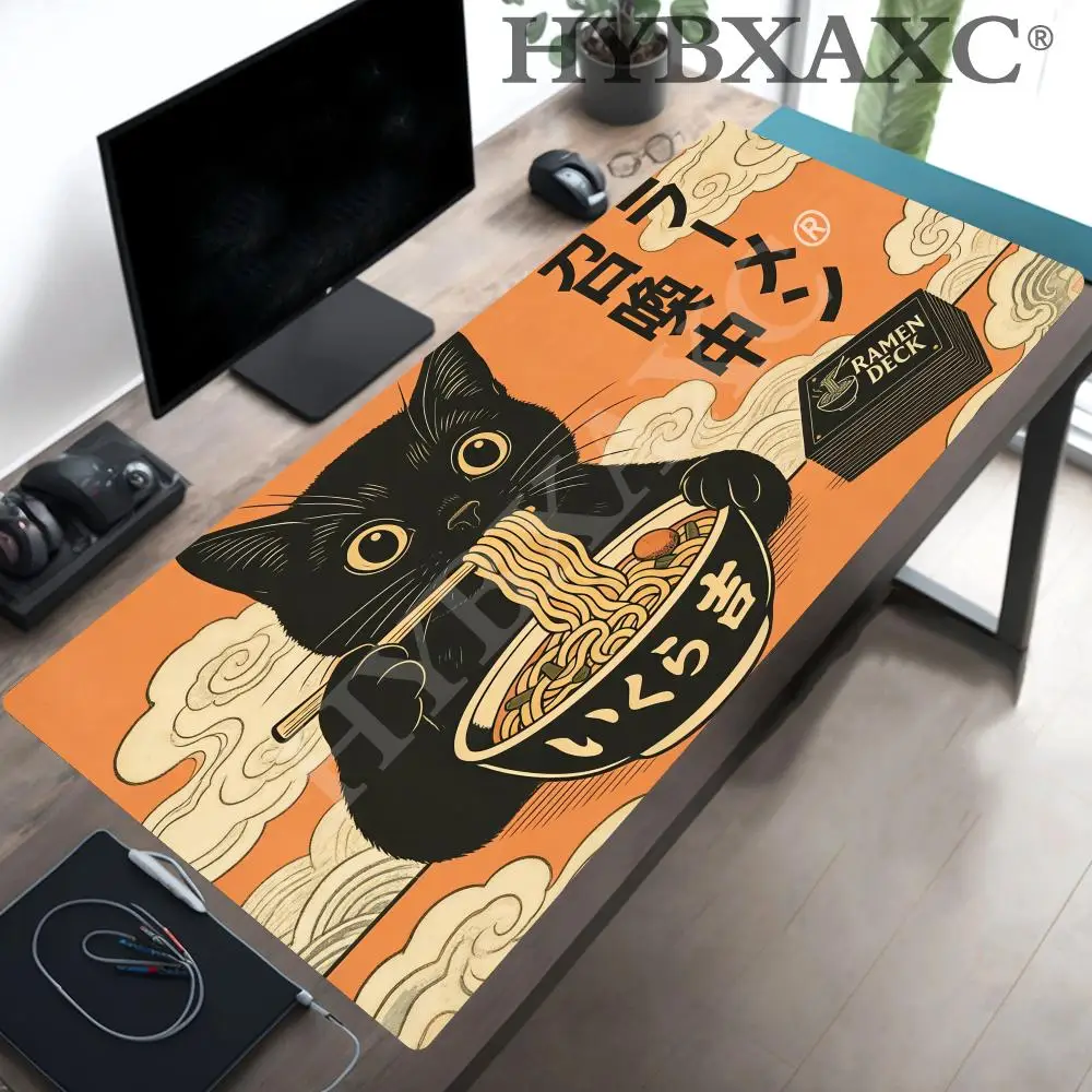 

HYBXAXC 60x35cm Cat Eating lamen Noodles Design Card Game Pad with Regional Magic Party Gamer Accessories