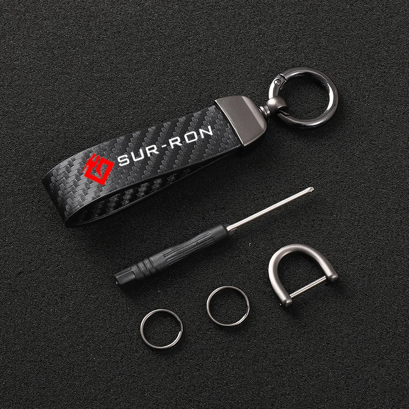 Carbon Fiber Textured Leather Keychain Ultra HD Printing For SUR-RON Keychain Motorcycle Accessories