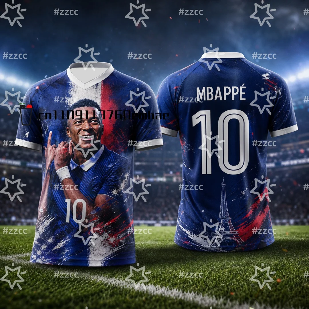 2026 France Mbappé No.10 Football Jersey Family Match Kit Summer Sports Men's T-Shirt Children's Clothing Tee Y2k Woman ﻿