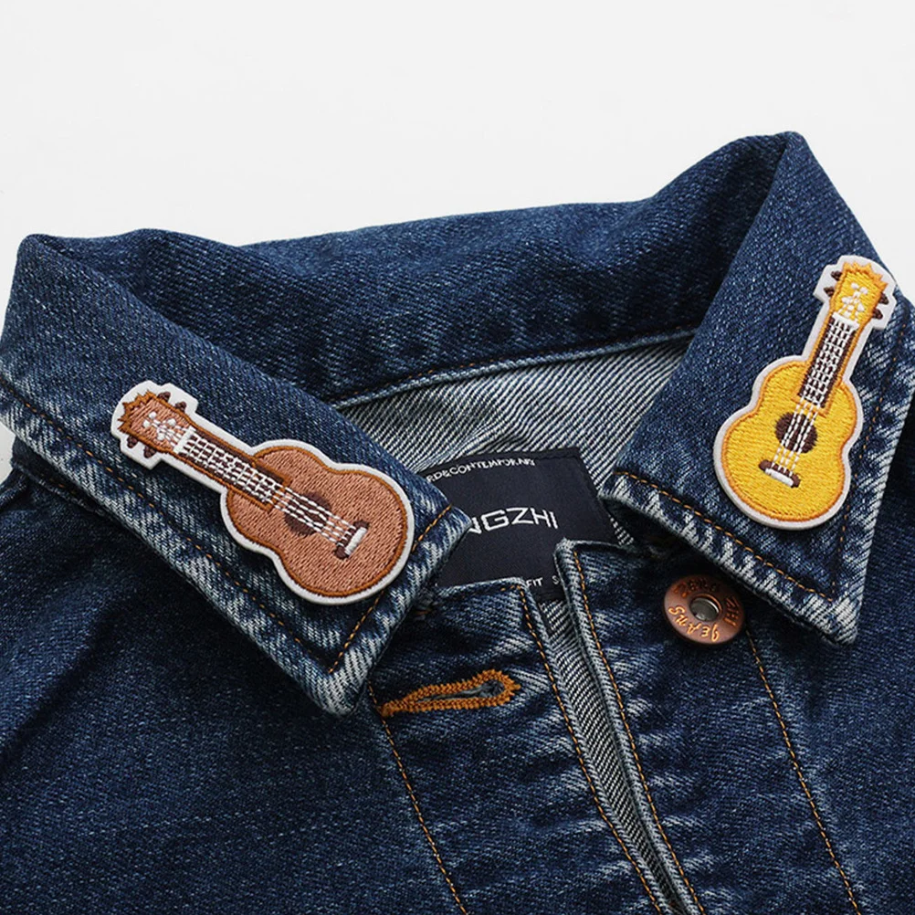 8 pçs remendos bordados de guitarra para roupas jaquetas mochilas diy costura apliques decorativo instrumento musical tecido remendo conjunto