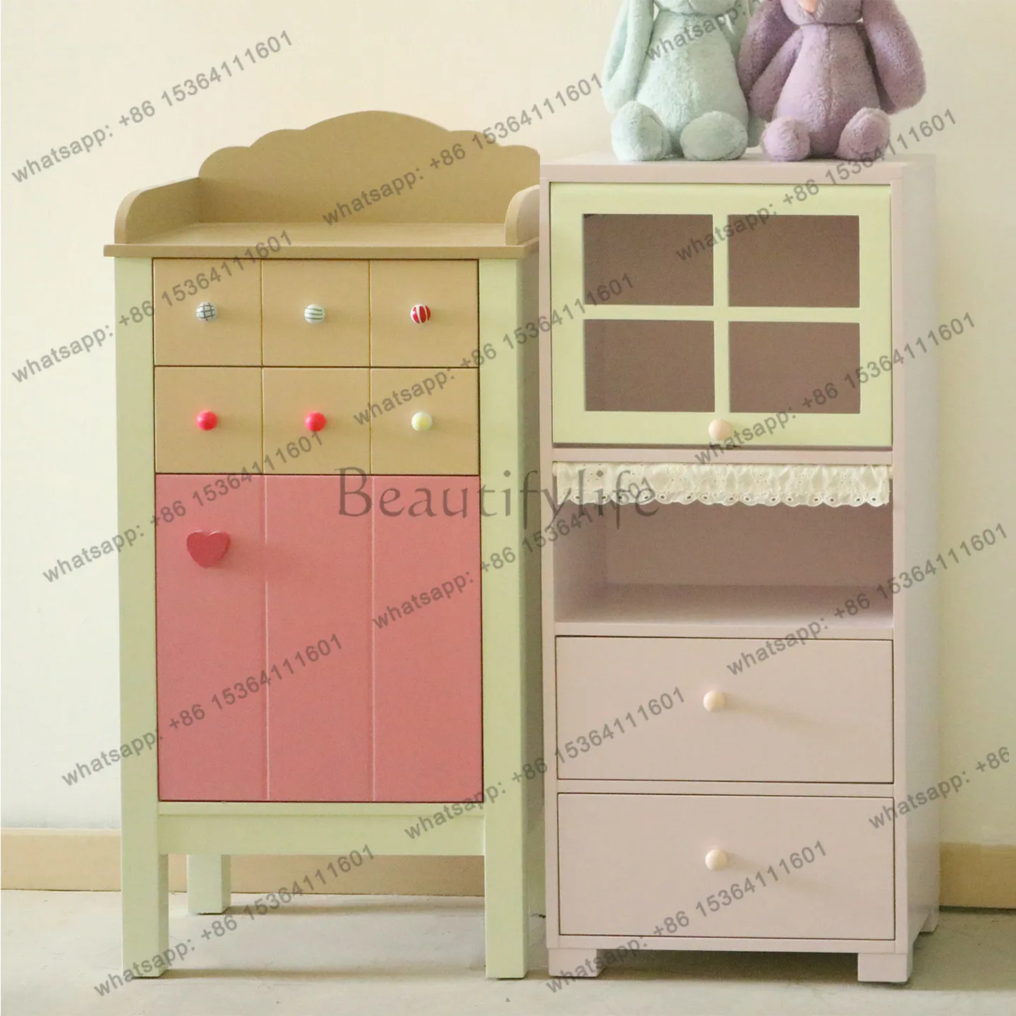 FG Homemade Comic Cream Style Colored Small Standing Cabinet Dining Side Bedside Table