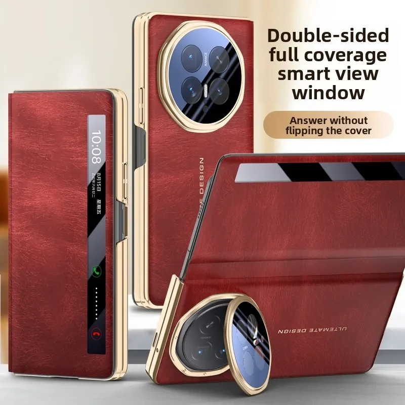Luxury Integrated Lens Stand Case For Honor Magic V6 Double-Sided Full-Wrap Skin-friend Leather Cover Shockproof Bumper Funda