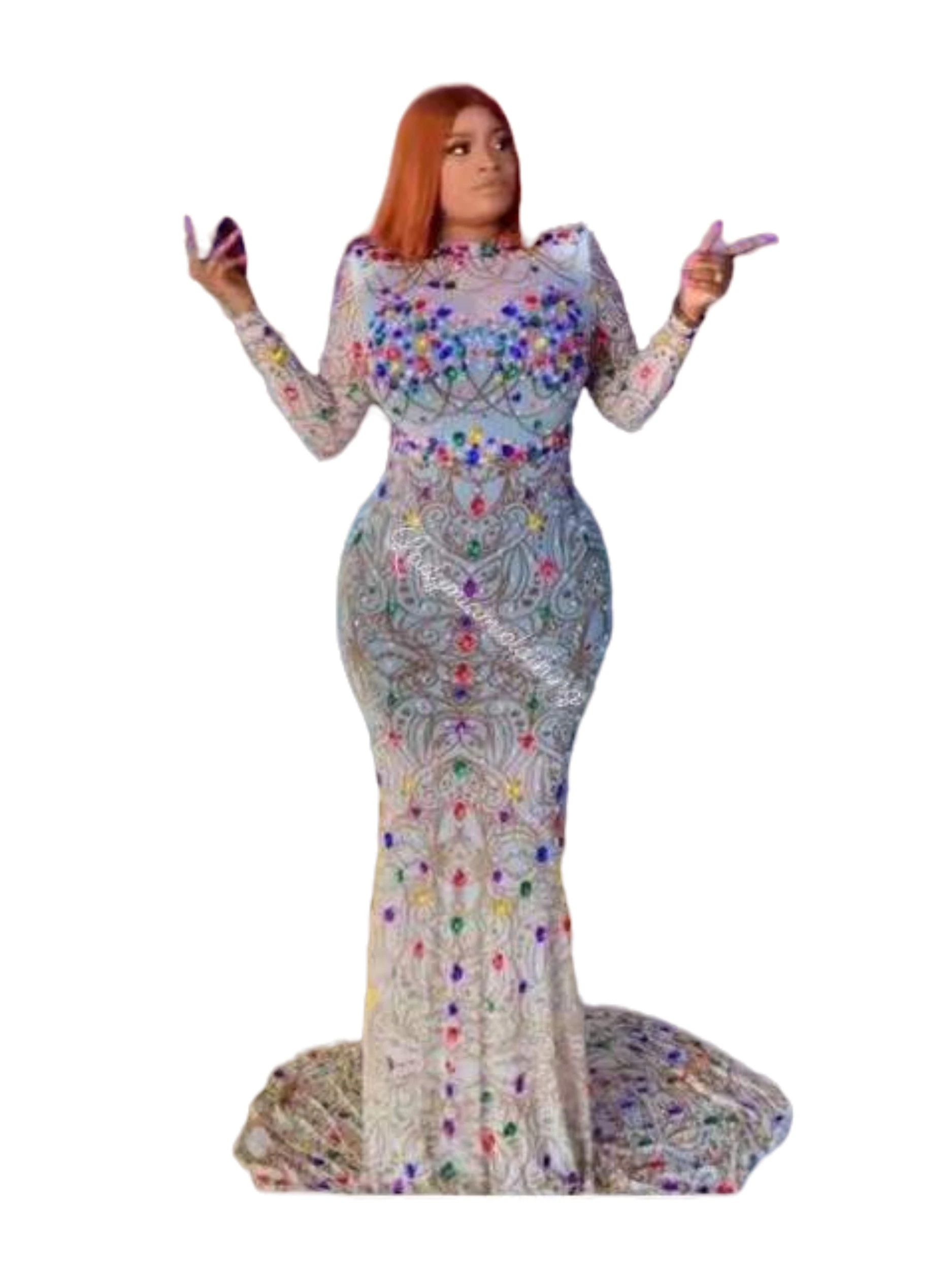 

Long Sleeve Crystals Women Dress Birthday Party Evening Queen Outfit Stretchy Fabric Singer Sparkly Performance Stage Wear