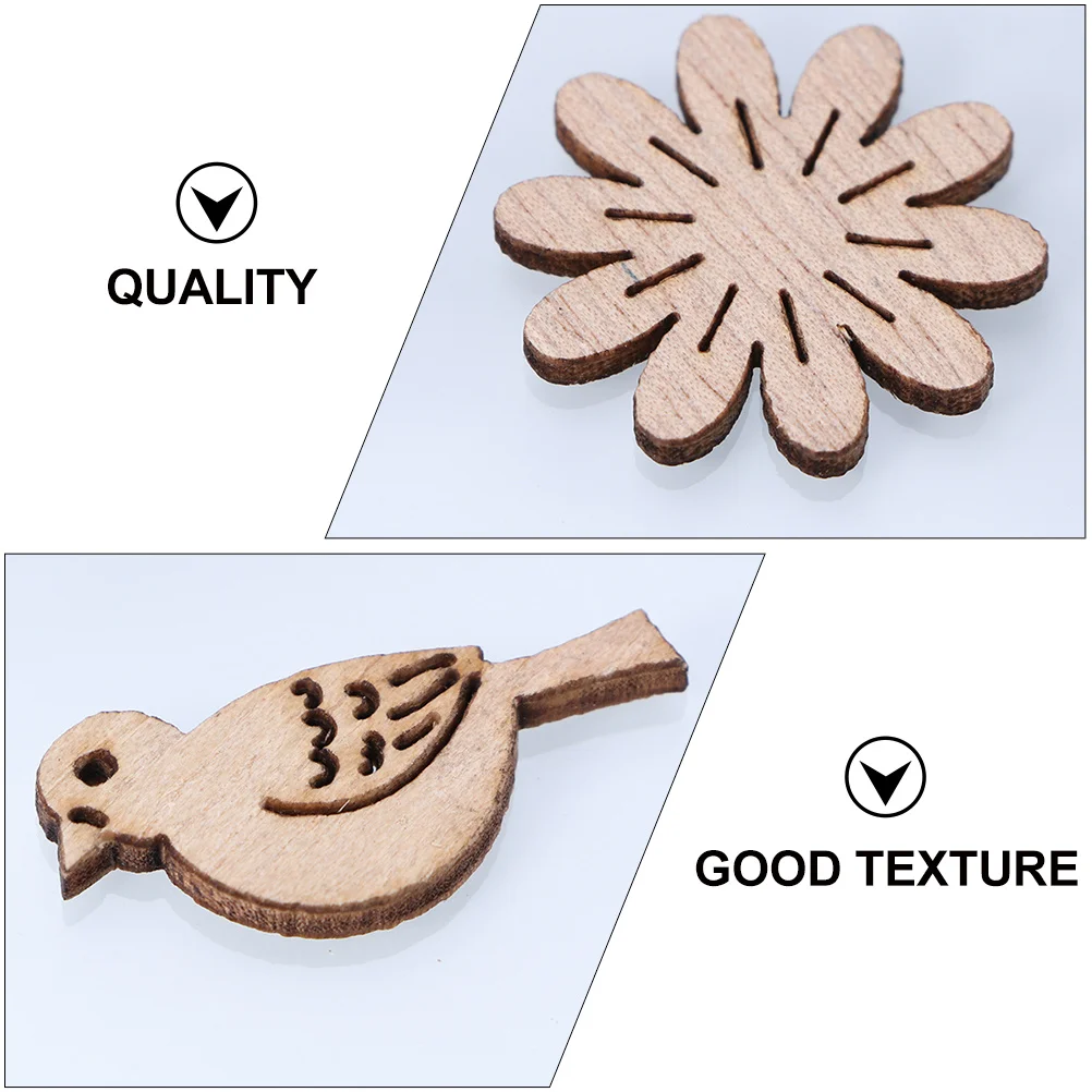 

200Pcs Wooden DIY Pieces Smooth Natural Wood Chips Cartoon Style for Children Painting Educational Craft Decoration