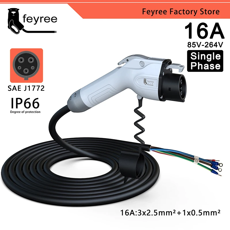 feyree SAEJ1772 Adapter Type1 Plug EV Charging Cable 5m Cord 32A 16A for Car Charger Station Electric Vehicle