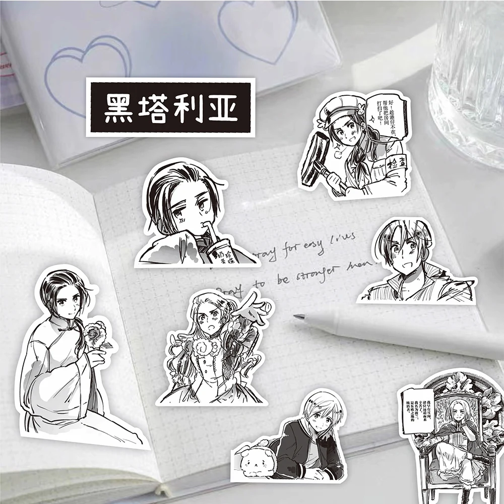 10/30/75 Stuks Anime Asmogendhedenhetalia Stickers Zwart Wit Decal Diy Notebook Koffer Plakboek Cool waterdichte Cartoon Sticker