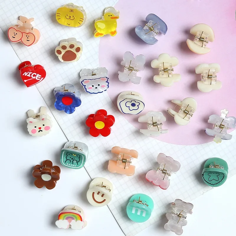 2Pcs/Pack Korean Cute Flower Animal Mini Grab Hair Clips for Women Grils Plastic Small Bear Side Bangs Hairpin Hair Accessories