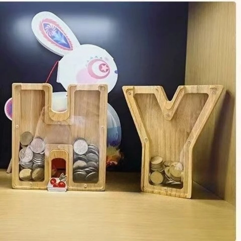 Wooden Letters Piggy Bank DIY Creativity Coin Banknotes Children's Money Box Funny Money Organizer Storage Box Home Decors