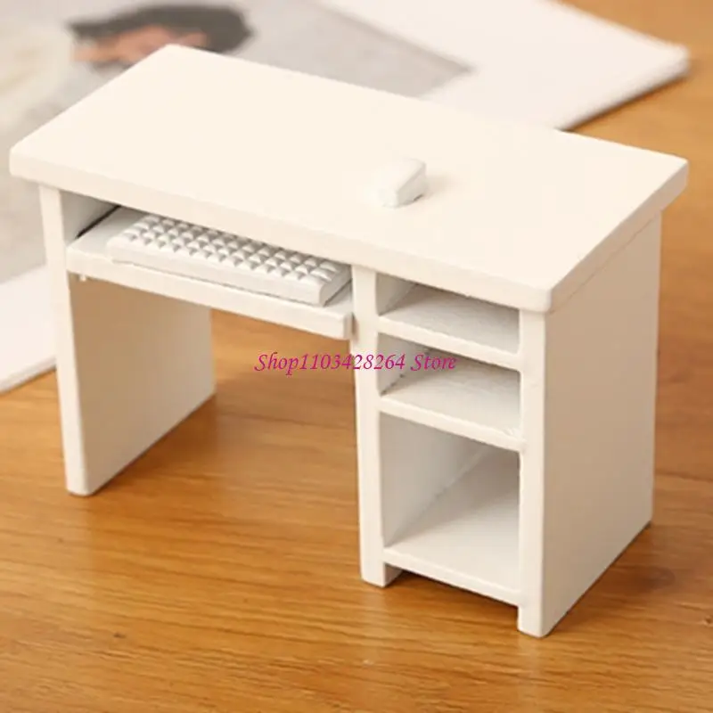 

Миниатюрный компьютерный стол 1/12 с высокой детализацией, аксессуары для кукольных домиков с клавиатурой и мышью для любителей