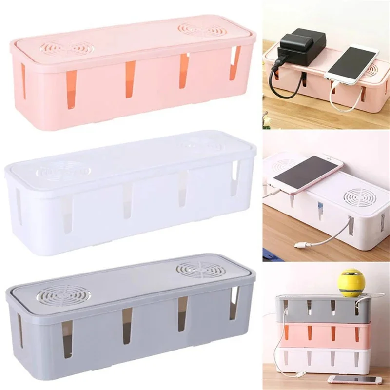 Power Strip Storage Boxes Socket Plug Outlet Bar Charge Cable Case Desktop Extension Cord Board Bin Holder Home Office Organizer