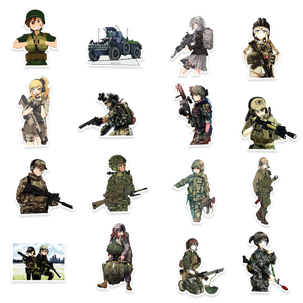 10/30/50pcs Cute Camouflage Female Soldier Stickers Cartoon Army Girls Sticker DIY Phone Skateboard Diary Anime Graffiti Decals