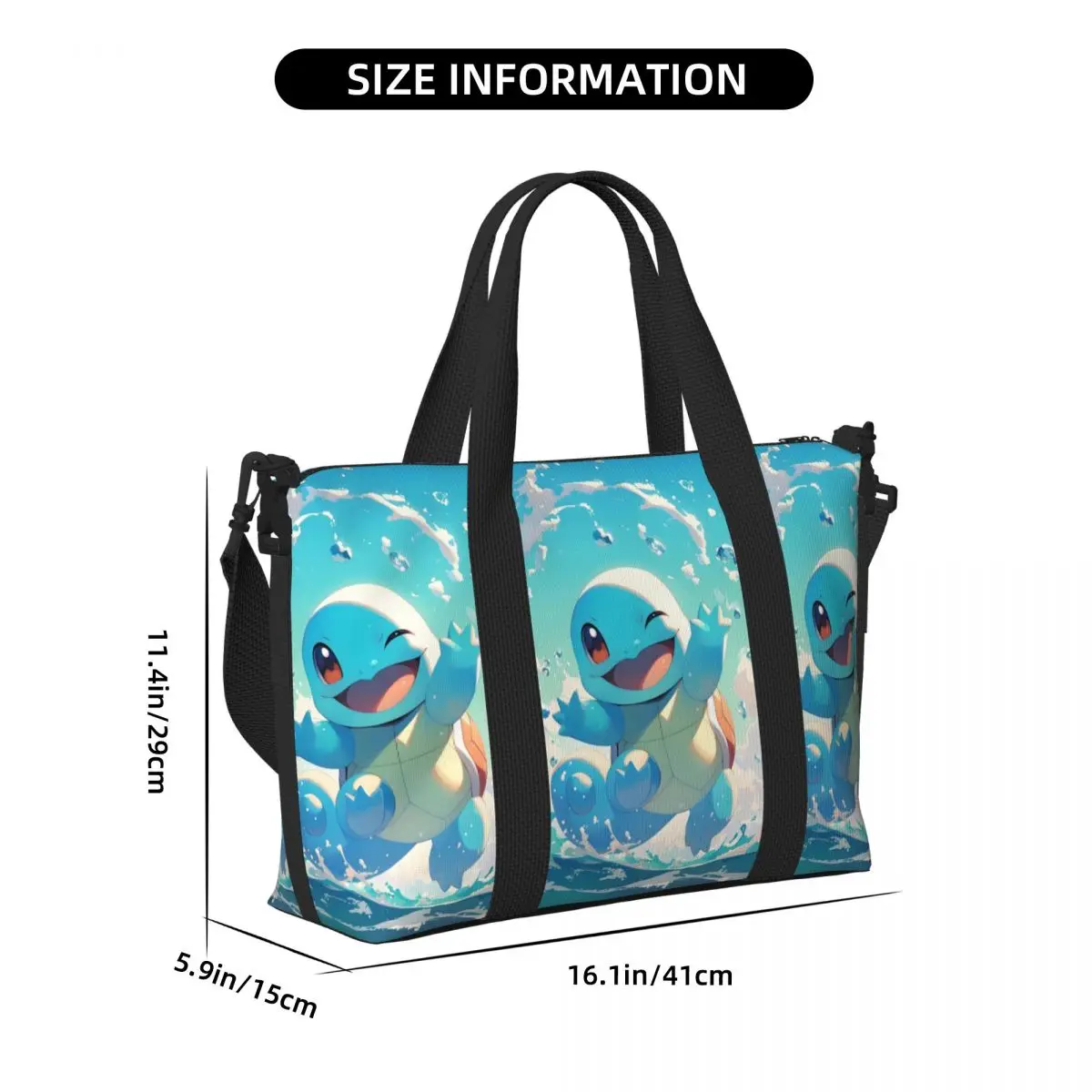Custom Squirtles Tote Bag Women Big Capacity Anime Gym Beach Travel Bags