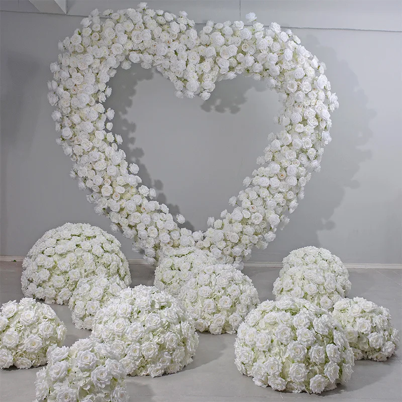 Luxury White Rose Love Shaped Flower Wedding Backdrop Table Centerpiece Decoration Floral Arrangement Table Flower