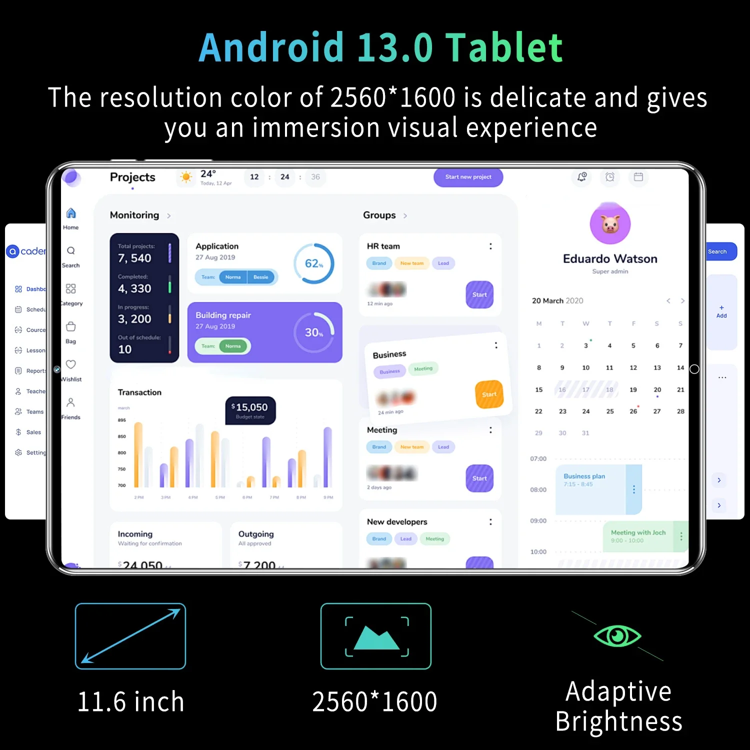 2024 Nieuwe 11.6 Inch Netwerk Android 13.0 Tablet 16Gb Ram 1Tb Rom 16mp 32mp 10 Core 12000Mah Tablet 4 5G Wifi Tablet