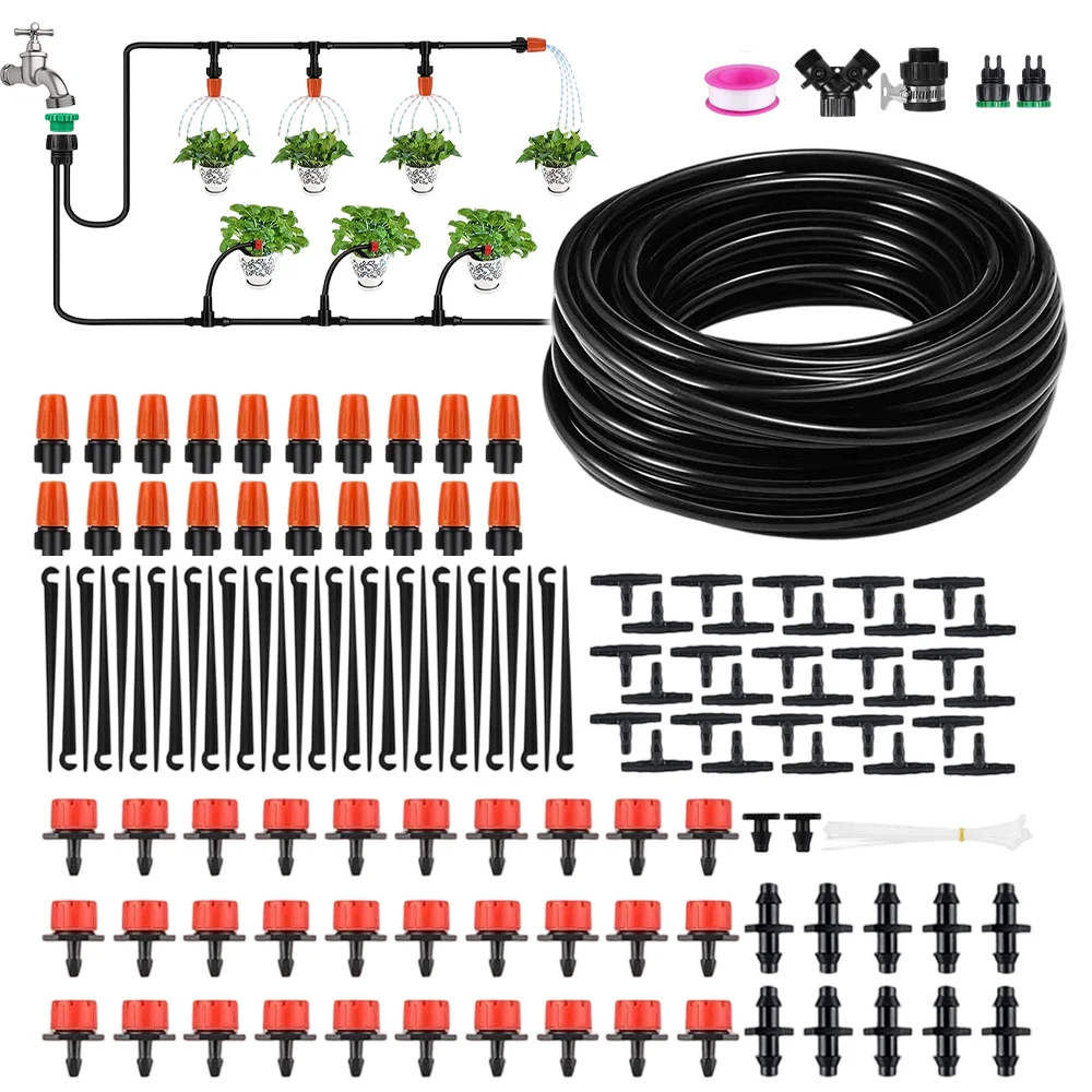 Kit d'irrigation par goutte-à-goutte de 149 pièces, système d'arrosage de 30 m, adapté aux maisons résidentielles, hôtels, bureaux, cours, jardins et pelouses