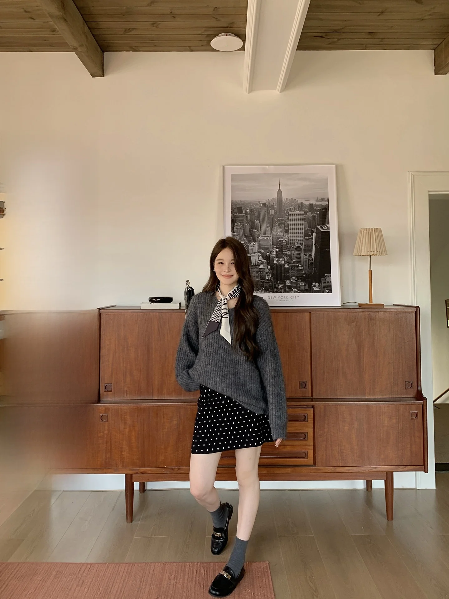 

Nora Studio Polka Dot Knitted Skirt Women's Autumn Winter Wool ort Skirts High Waist A-Line French Sle Casual Wear