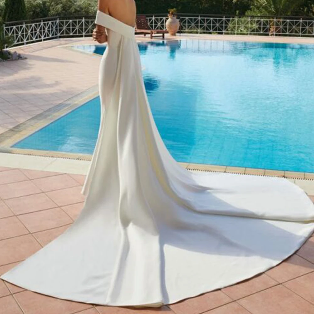 Spersonalizowane suknie ślubne dla kobiet Off Shoulder Trumpet Dress Backless Bride Gown Charming Solid Color Boat Neck فستان حفلات ا