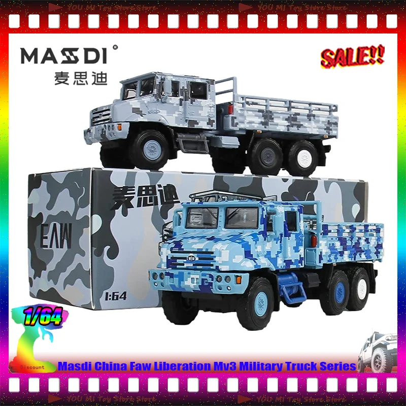 

New Stock Masdi 1:64 China Faw Liberation Mv3 Military Truck Series Simulation Alloy Miniature Model Custom Children'S Toy Gifts