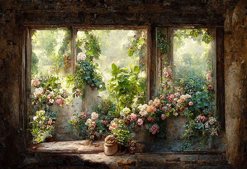 Mehofond การถ่ายภาพพื้นหลัง Retro Garden ภาพวาดทิวทัศน์ดอกไม้สาวผู้ใหญ่ศิลปะภาพตกแต่งภาพฉากหลังสตูดิโอ