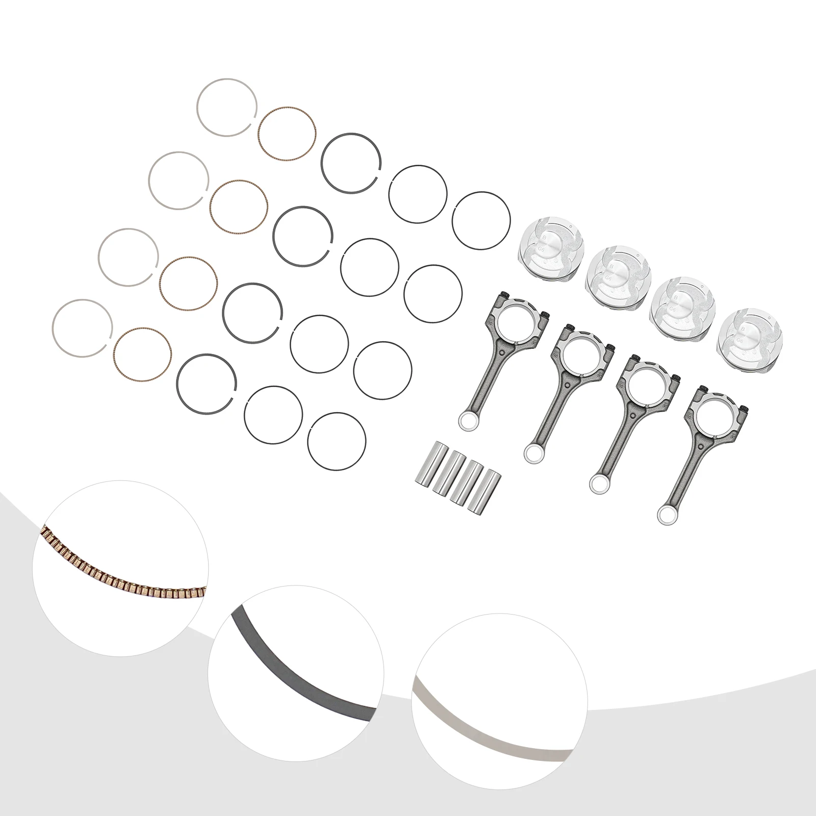 4 Set Connecting Rod & Piston Kit Sturdy and Durable Connecting Rod Piston Kit for Hyundai Kia Accent Rio 1.6L DOHC 2012-2016 Connecting Rod Piston Kit Trouble-free Installation